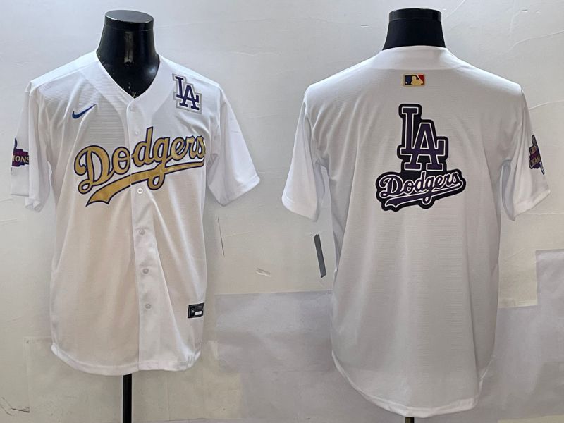 Men Los Angeles Dodgers Blank White Champion gold character 2025 Nike MLB Jersey style 21